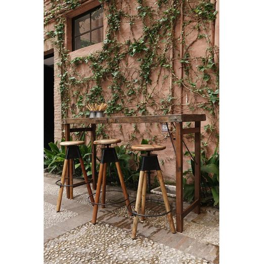 Folding high table made of tropical wood in natural, 175 x 59 x 107 cm | Bosco
