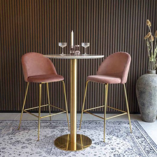 Rundt højt bord i træ og stål i hvid og guld, 70 x 70 x 105 cm | Bolzano