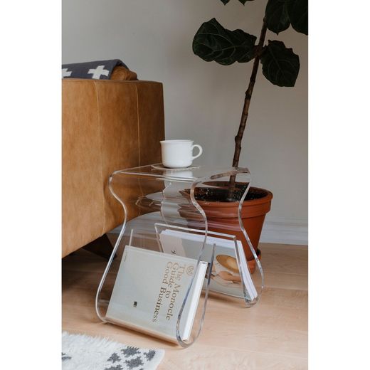 Side table with transparent acrylic magazine rack, 42x29x43 cm