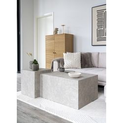 Table d'appoint carrée en bois effet marbre beige, 40 x 40 x 45 cm | Prague
