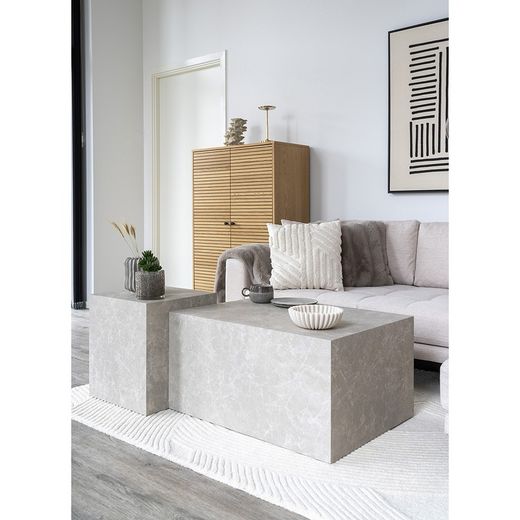 Table d'appoint carrée en bois effet marbre beige, 40 x 40 x 45 cm | Prague