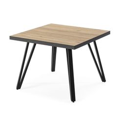 Mesa lateral quadrada de madeira e metal natural e preto, 60 x 60 x 45 cm | Sindi
