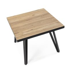 Mesa lateral quadrada de madeira e metal natural e preto, 60 x 60 x 45 cm | Sindi