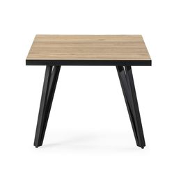 Mesa lateral quadrada de madeira e metal natural e preto, 60 x 60 x 45 cm | Sindi