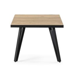 Mesa lateral quadrada de madeira e metal natural e preto, 60 x 60 x 45 cm | Sindi