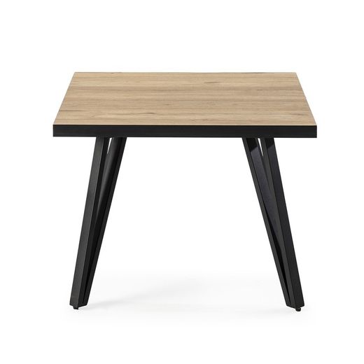 Mesa lateral quadrada de madeira e metal natural e preto, 60 x 60 x 45 cm | Sindi