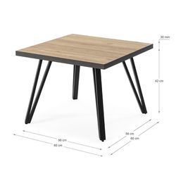 Mesa lateral quadrada de madeira e metal natural e preto, 60 x 60 x 45 cm | Sindi