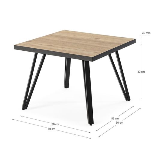 Mesa lateral quadrada de madeira e metal natural e preto, 60 x 60 x 45 cm | Sindi