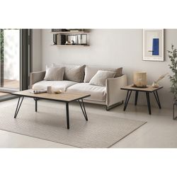 Mesa lateral quadrada de madeira e metal natural e preto, 60 x 60 x 45 cm | Sindi
