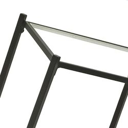 Table d'appoint carrée Oksama S en métal, verre et rotin noir/naturel, 37x37x55 cm