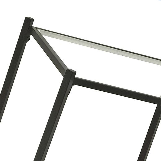 Table d'appoint carrée Oksama S en métal, verre et rotin noir/naturel, 37x37x55 cm