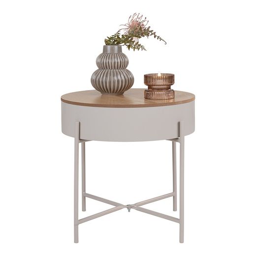 Table d'appoint en acier beige et naturel, 40 x 40 x 40 cm | Sisco