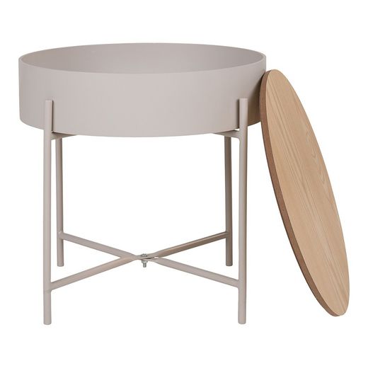 Table d'appoint en acier beige et naturel, 40 x 40 x 40 cm | Sisco
