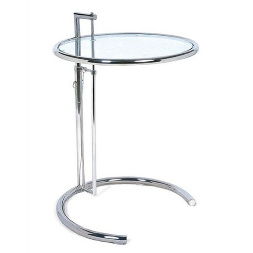 Tavolino in acciaio inox e vetro, regolabile in altezza, da Ø50,5 x 70 a 99 cm