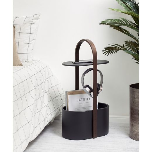 Table d'appoint en acier et eucalyptus en noir et noyer, 35 x 24 x 69 cm | Bellwood