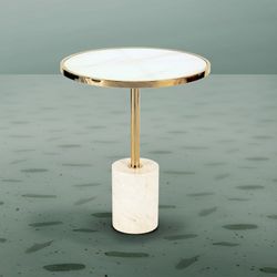 Steel and White Dekala Marble Side Table, Ø46x54cm