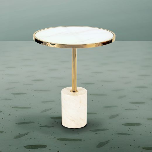 Steel and White Dekala Marble Side Table, Ø46x54cm