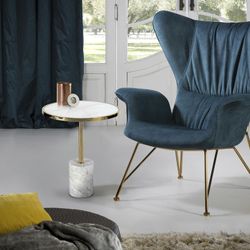 Steel and White Dekala Marble Side Table, Ø46x54cm