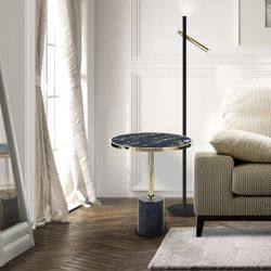 Steel and Black Dekala Marble Side Table, Ø46x54cm