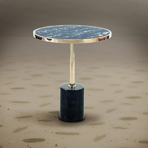 Stalen en zwart Dekala marmeren bijzettafel, Ø46x54cm