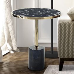 Steel and Black Dekala Marble Side Table, Ø46x54cm