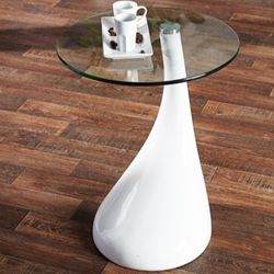 Mesa Auxiliar Cristal y Fibra de Vidrio Blanco Ø50x54 cm