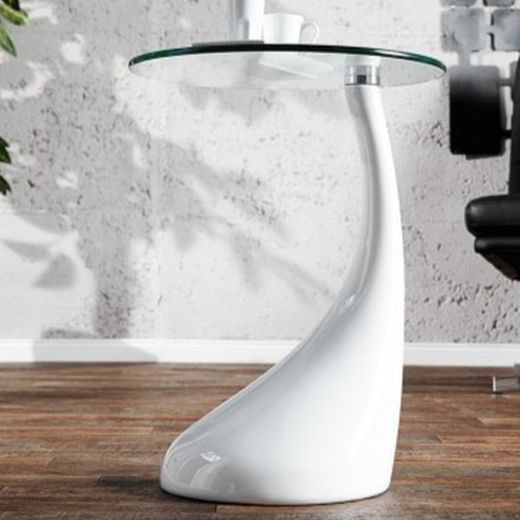 Mesa Auxiliar Cristal y Fibra de Vidrio Blanco Ø50x54 cm