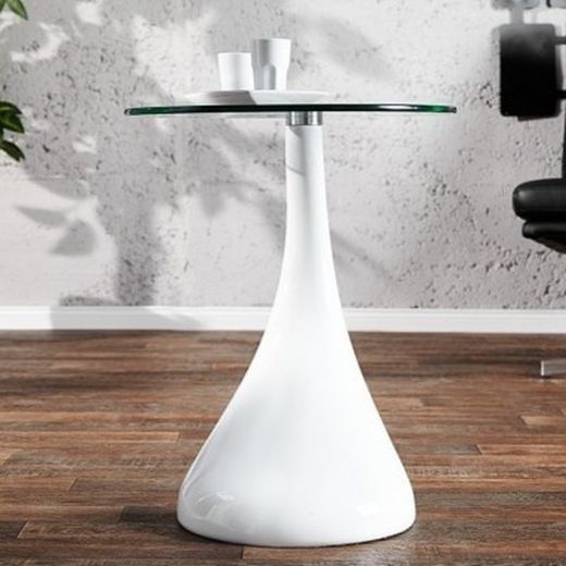 Mesa Auxiliar Cristal y Fibra de Vidrio Blanco Ø50x54 cm