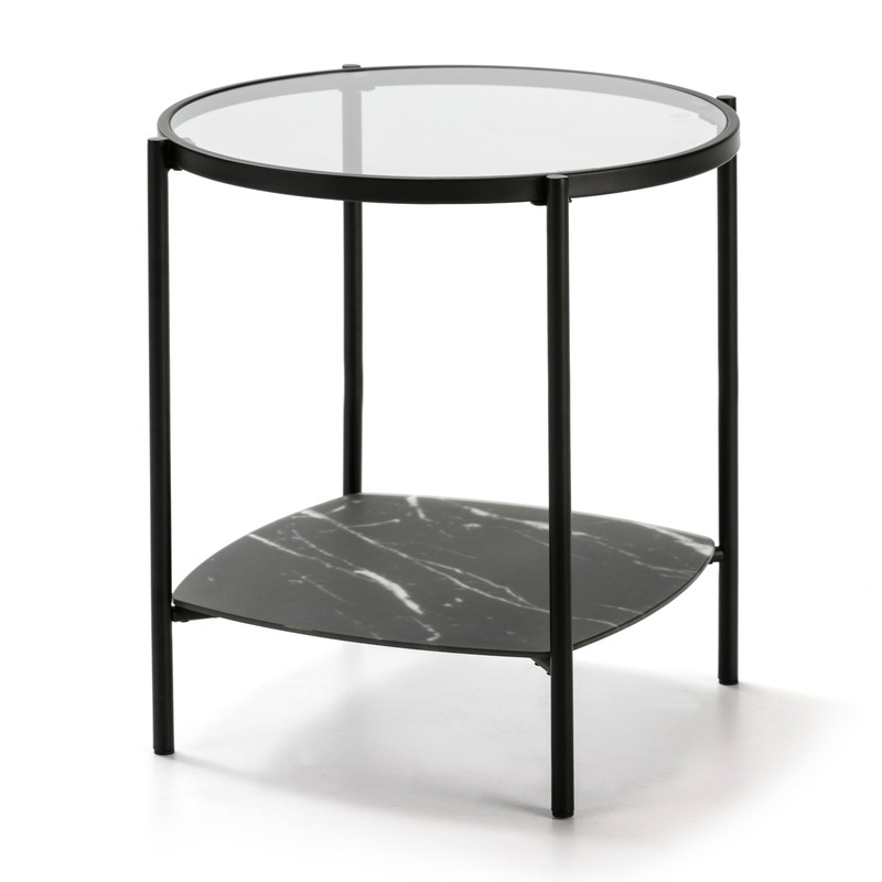 Rechthoek Grootte pit Glazen bijzettafel en zwart metalen structuur, Ø49 x 49 cm — Qechic