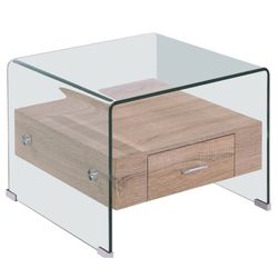 Mesa lateral de vidro e madeira, 50 x 50 x 45 cm