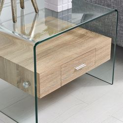 Mesa lateral de vidro e madeira, 50 x 50 x 45 cm