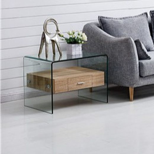 Sidobord av glas och trä, 50 x 50 x 45 cm