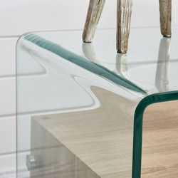 Mesa lateral de vidro e madeira, 50 x 50 x 45 cm