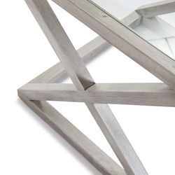 Tavolino in vetro e legno grigio, 60x60x55cm