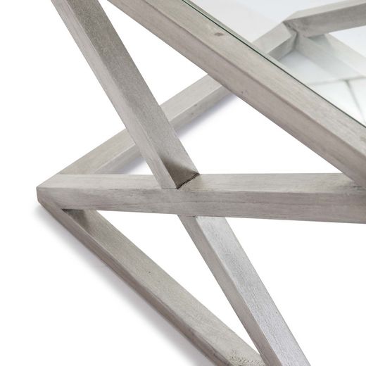 Sidebord i glas og gråt træ, 60x60x55cm