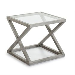 Tavolino in vetro e legno grigio, 60x60x55cm