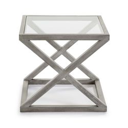Tavolino in vetro e legno grigio, 60x60x55cm