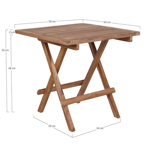 Square garden side table in natural teak wood, 50 x 50 x 50 cm | Bilbao