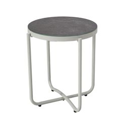 Table d'appoint de jardin en aluminium et verre blanc et gris, 47,5 x 47,5 x 56 cm | Bély