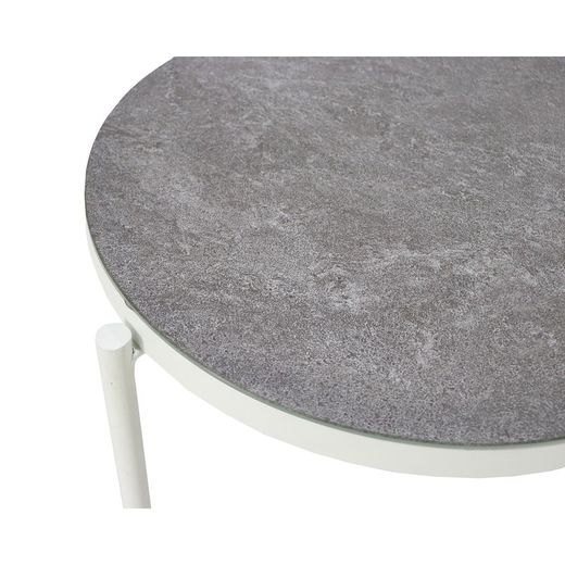 Table d'appoint de jardin en aluminium et verre blanc et gris, 47,5 x 47,5 x 56 cm | Bély