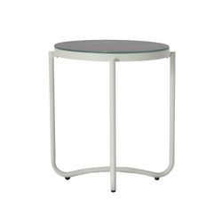 Table d'appoint de jardin en aluminium et verre blanc et gris, 47,5 x 47,5 x 56 cm | Bély