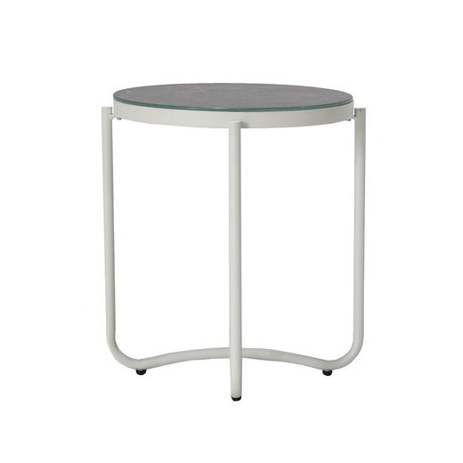 Table d'appoint de jardin en aluminium et verre blanc et gris, 47,5 x 47,5 x 56 cm | Bély