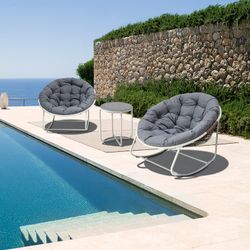 Table d'appoint de jardin en aluminium et verre blanc et gris, 47,5 x 47,5 x 56 cm | Bély