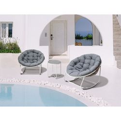 Table d'appoint de jardin en aluminium et verre blanc et gris, 47,5 x 47,5 x 56 cm | Bély