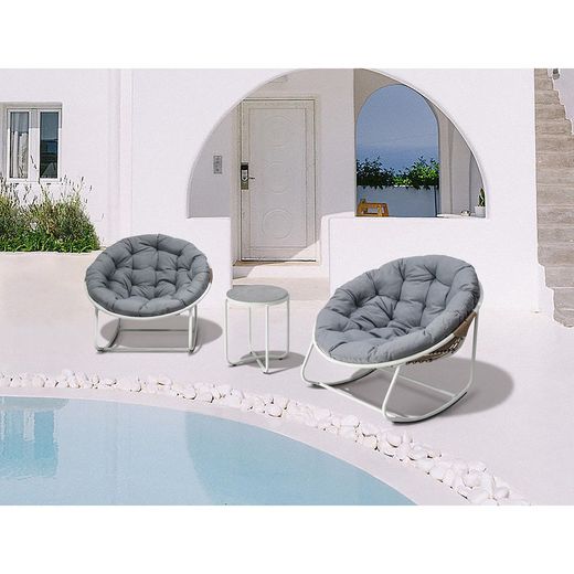 Table d'appoint de jardin en aluminium et verre blanc et gris, 47,5 x 47,5 x 56 cm | Bély