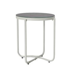 Table d'appoint de jardin en aluminium et verre blanc et gris, 47,5 x 47,5 x 56 cm | Bély