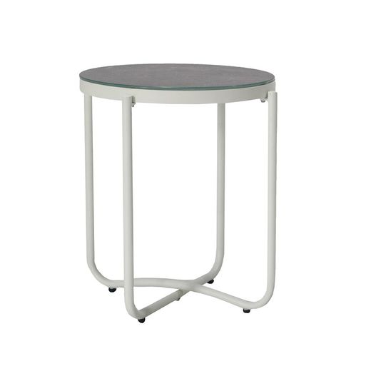 Table d'appoint de jardin en aluminium et verre blanc et gris, 47,5 x 47,5 x 56 cm | Bély