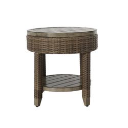 Aluminum and synthetic rattan garden side table in brown, 50 x 50 x 53 cm | Brent