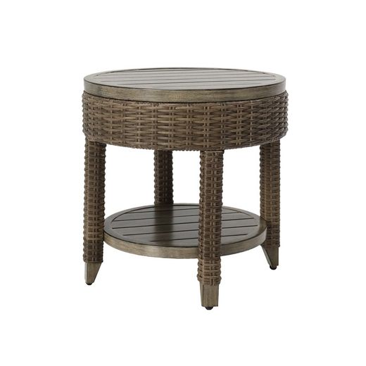 Aluminum and synthetic rattan garden side table in brown, 50 x 50 x 53 cm | Brent