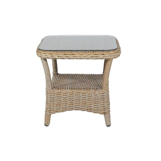 Aluminum and synthetic rattan garden side table in natural, 45 x 45 x 46 cm | Oregon